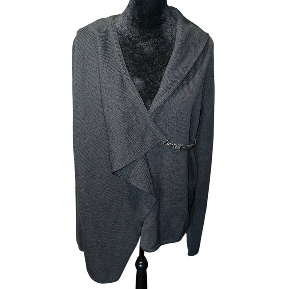 Annette Görtz XL Black Knit Wool Blend Cardigan With Leather Trim - Picture 1 of 9